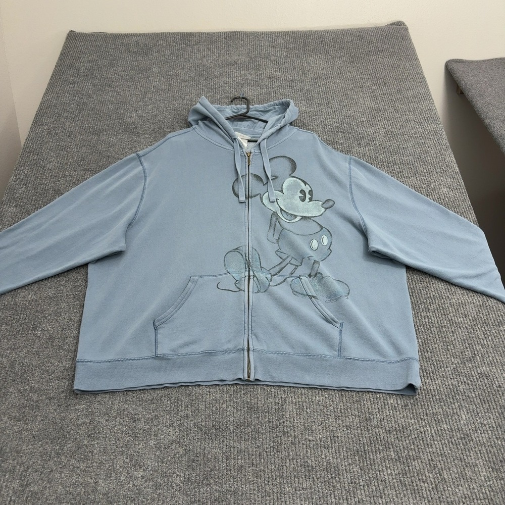 Disney Parks Mickey Mouse Hoodie Mens XXL Blue Cotton Blend Zip Up Graphic